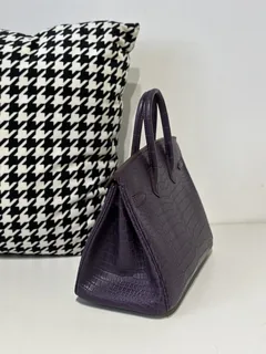 Crocodile Leather Amethyst Purple 25cm Matte Silver Hardware Top Handle Tote Bag WCB174 image 4