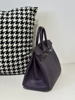 Crocodile Leather Amethyst Purple 25cm Matte Silver Hardware Top Handle Tote Bag WCB174 image 5
