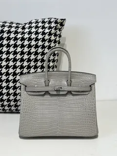 Crocodile Leather Pearl Gray 25cm Matte Silver Hardware Top Handle Tote Bag WCB175 image 1
