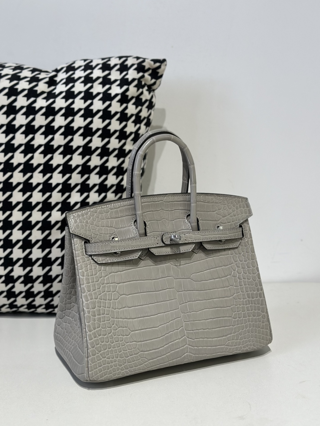 Crocodile Leather Pearl Gray 25cm Matte Silver Hardware Top Handle Tote Bag WCB175 photo 2