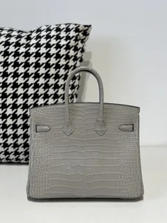 Crocodile Leather Pearl Gray 25cm Matte Silver Hardware Top Handle Tote Bag WCB175 image 3