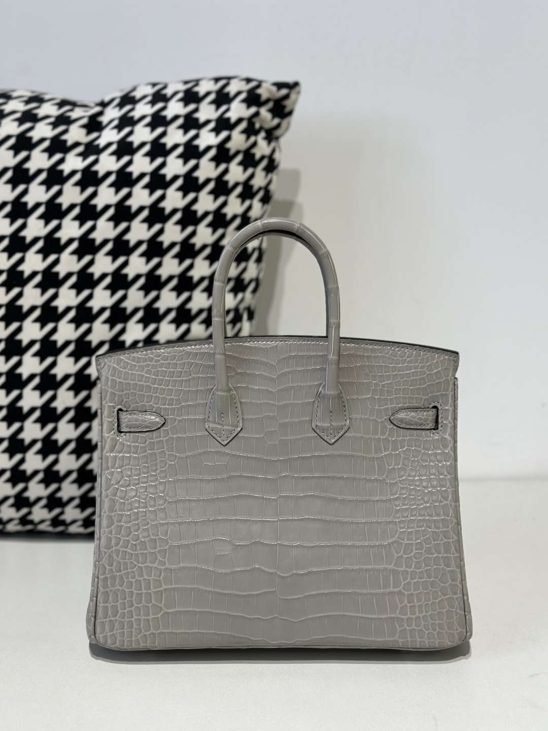 Crocodile Leather Pearl Gray 25cm Matte Silver Hardware Top Handle Tote Bag WCB175 photo 3