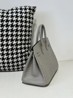 Crocodile Leather Pearl Gray 25cm Matte Silver Hardware Top Handle Tote Bag WCB175 image 4