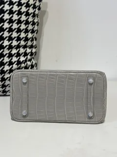 Crocodile Leather Pearl Gray 25cm Matte Silver Hardware Top Handle Tote Bag WCB175 image 6