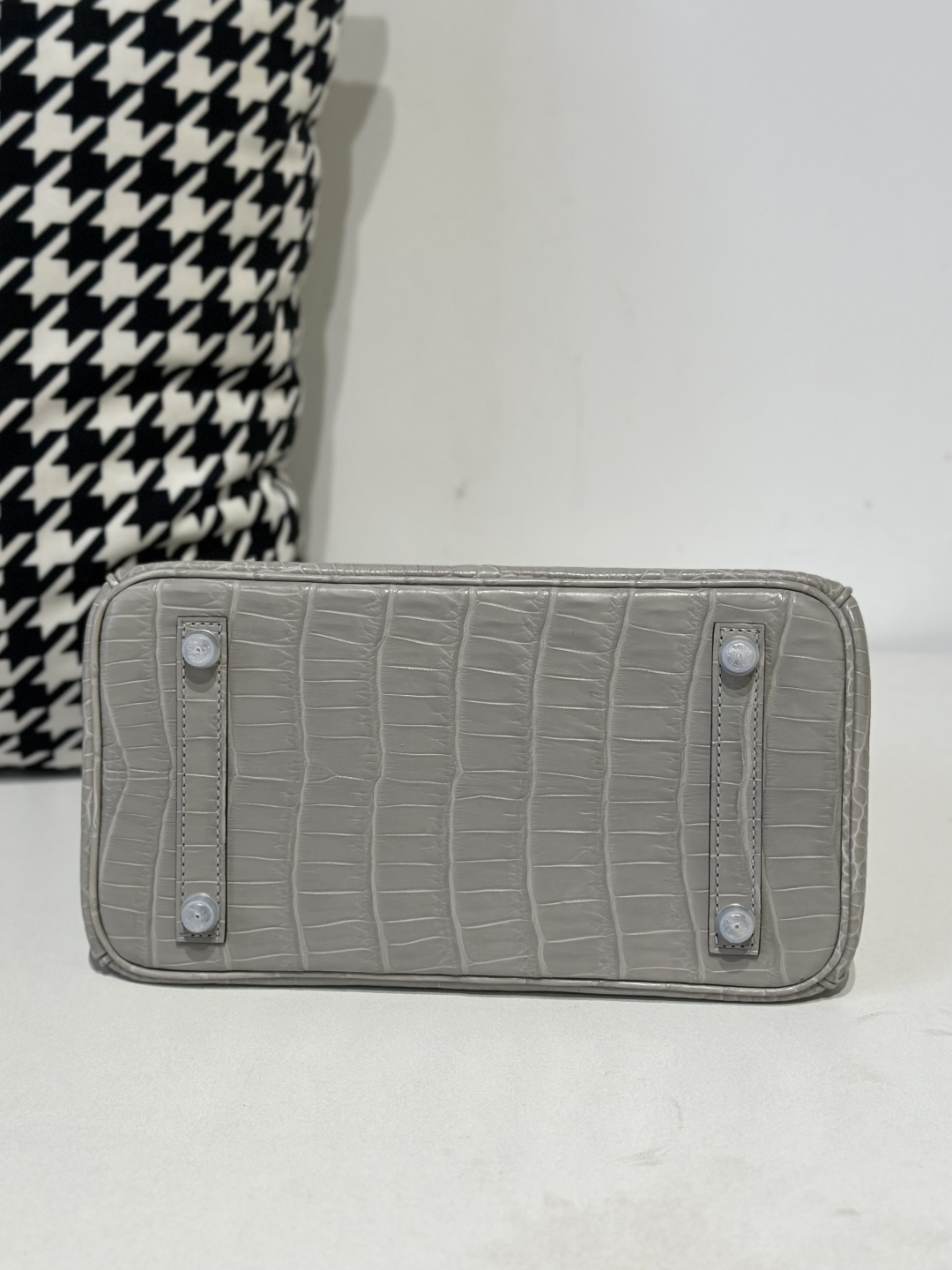 Crocodile Leather Pearl Gray 25cm Matte Silver Hardware Top Handle Tote Bag WCB175 photo 6