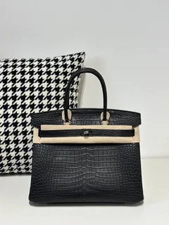 Crocodile Leather Black 30cm Matte Silver Hardware Top Handle Tote Bag WCB176 image 1