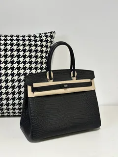 Crocodile Leather Black 30cm Matte Silver Hardware Top Handle Tote Bag WCB176 image 2