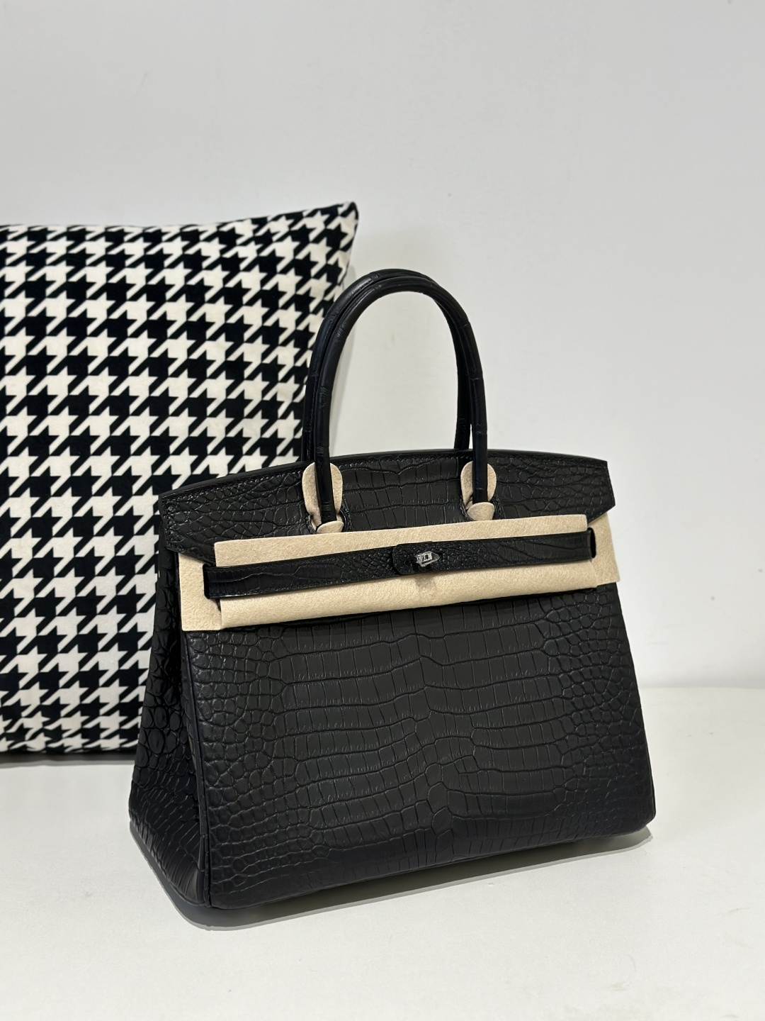 Crocodile Leather Black 30cm Matte Silver Hardware Top Handle Tote Bag WCB176 image 2