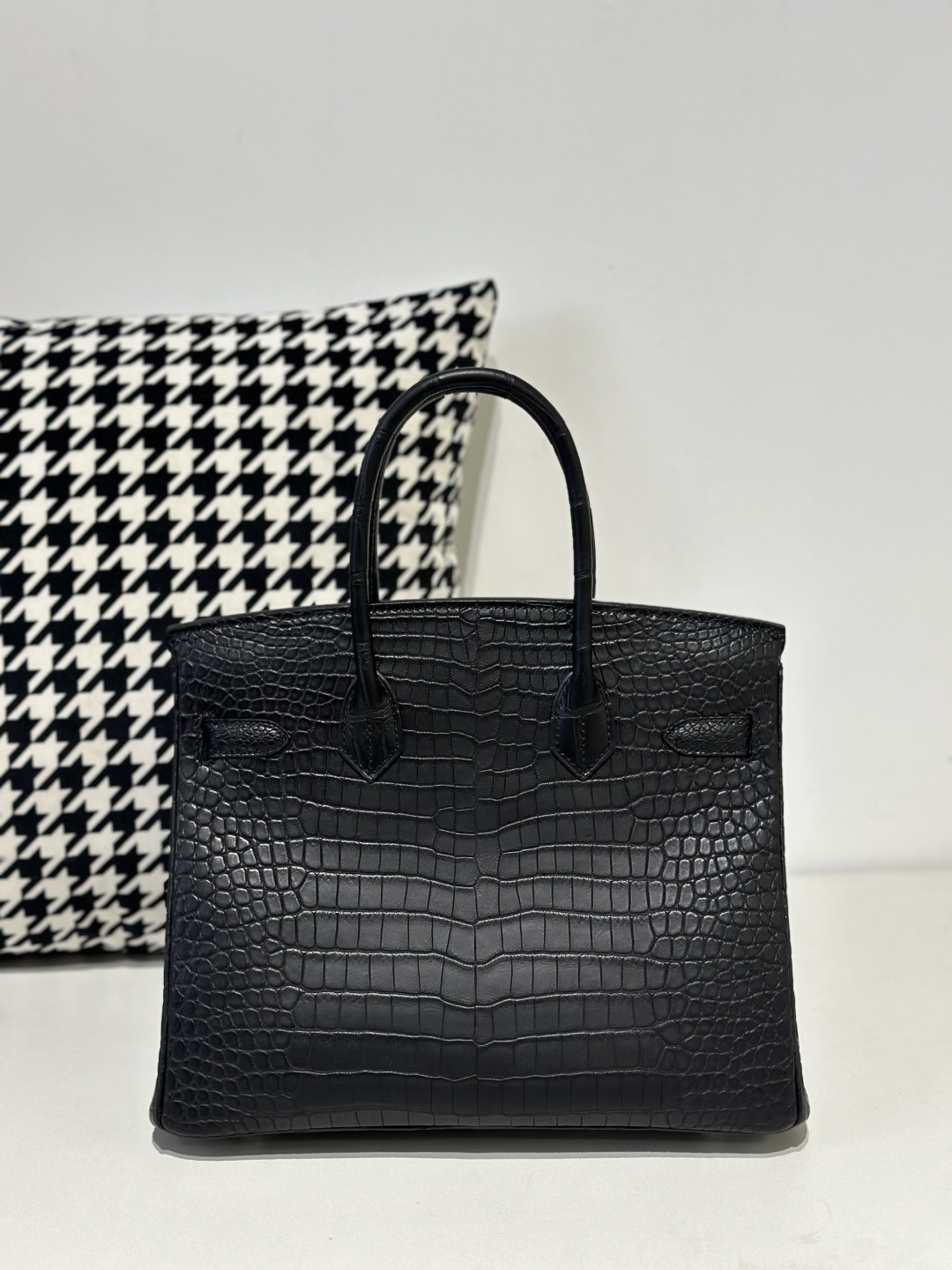 Crocodile Leather Black 30cm Matte Silver Hardware Top Handle Tote Bag WCB176 image 3