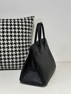 Crocodile Leather Black 30cm Matte Silver Hardware Top Handle Tote Bag WCB176 image 4