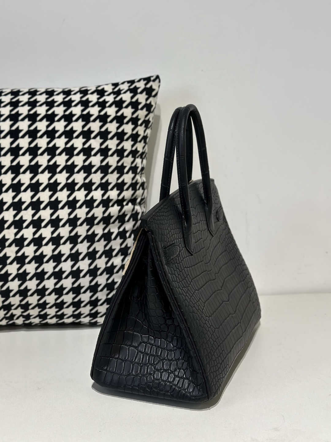 Crocodile Leather Black 30cm Matte Silver Hardware Top Handle Tote Bag WCB176 image 4