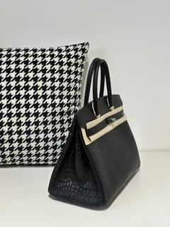 Crocodile Leather Black 30cm Matte Silver Hardware Top Handle Tote Bag WCB176 image 5