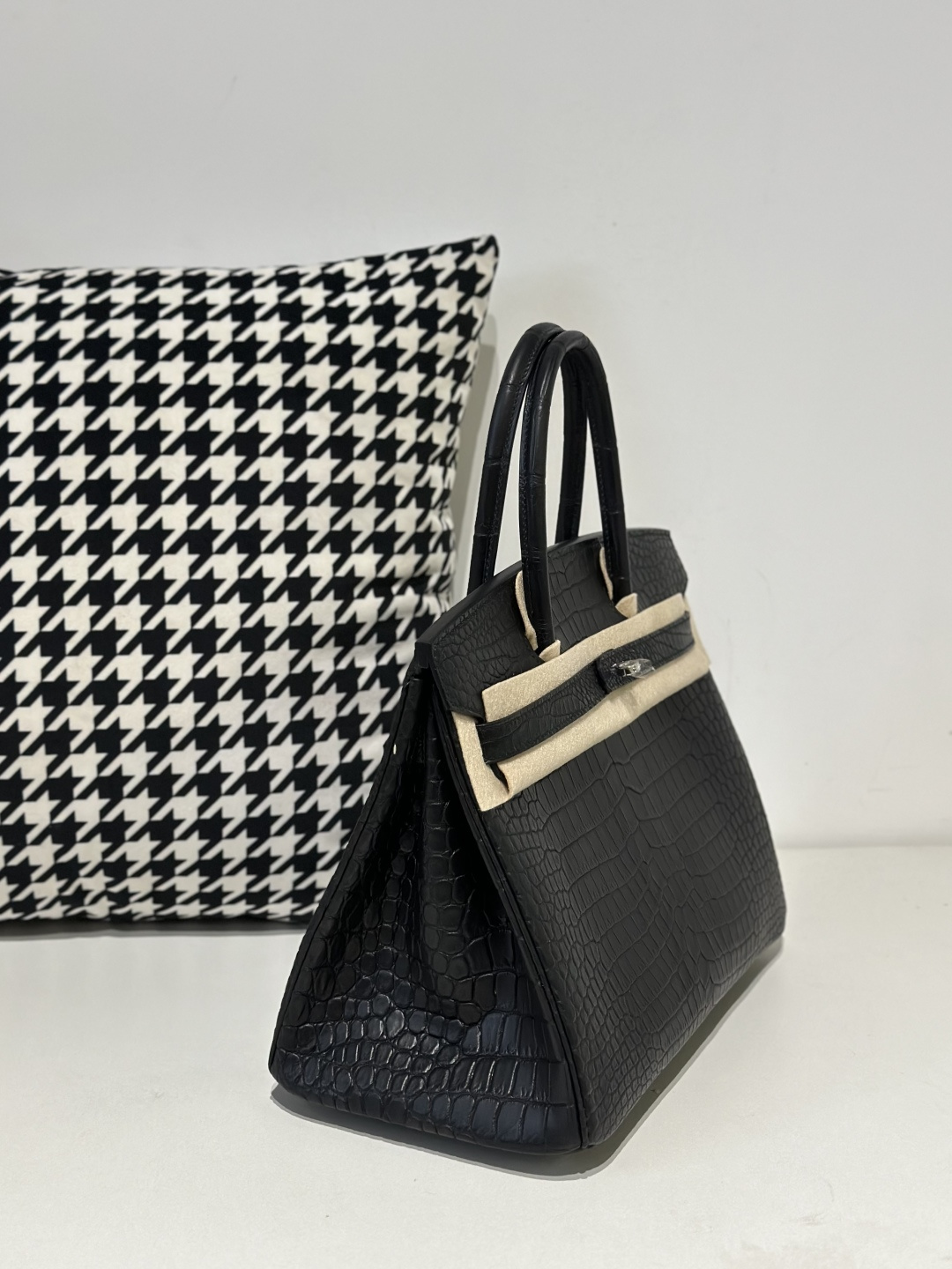 Crocodile Leather Black 30cm Matte Silver Hardware Top Handle Tote Bag WCB176 image 5