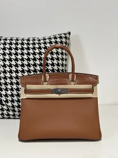 Crocodile Leather Saddle Brown 30cm Matte Silver Hardware Top Handle Tote Bag WCB177 image 1