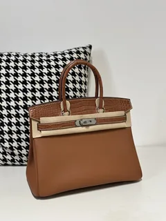 Crocodile Leather Saddle Brown 30cm Matte Silver Hardware Top Handle Tote Bag WCB177 image 2