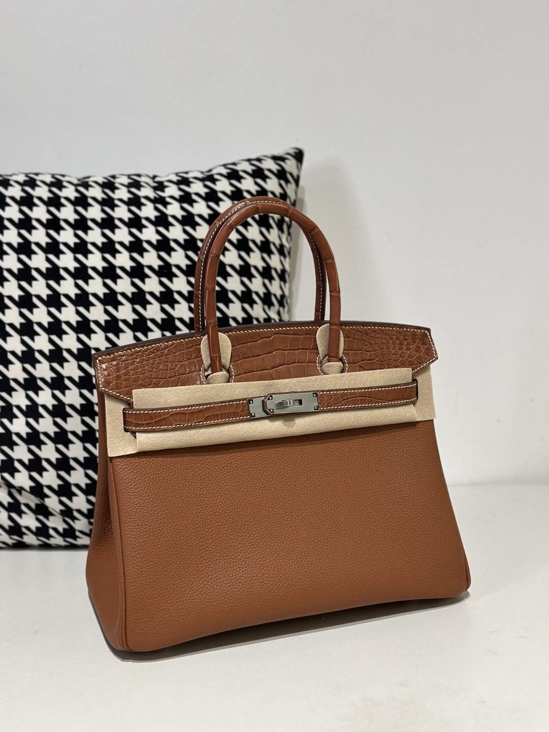 Crocodile Leather Saddle Brown 30cm Matte Silver Hardware Top Handle Tote Bag WCB177 photo 2