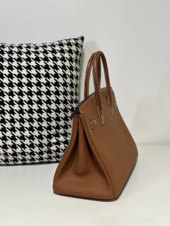 Crocodile Leather Saddle Brown 30cm Matte Silver Hardware Top Handle Tote Bag WCB177 image 4
