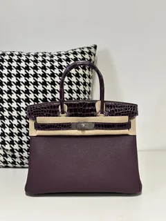 Crocodile Leather Grape Purple 30cm Matte Silver Hardware Top Handle Tote Bag WCB178 image 1