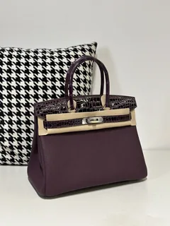 Crocodile Leather Grape Purple 30cm Matte Silver Hardware Top Handle Tote Bag WCB178 image 2