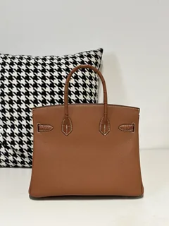 Crocodile Leather Saddle Brown 30cm Matte Mixed Leather Gold Hardware Top Handle Tote Bag WCB179 image 3