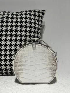 Crocodile Leather Himalayan Matte Nile Silver Hardware Round Bag WCB181 image 1