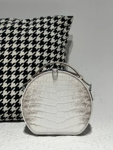 Crocodile Leather Himalayan Matte Nile Silver Hardware Round Bag WCB181