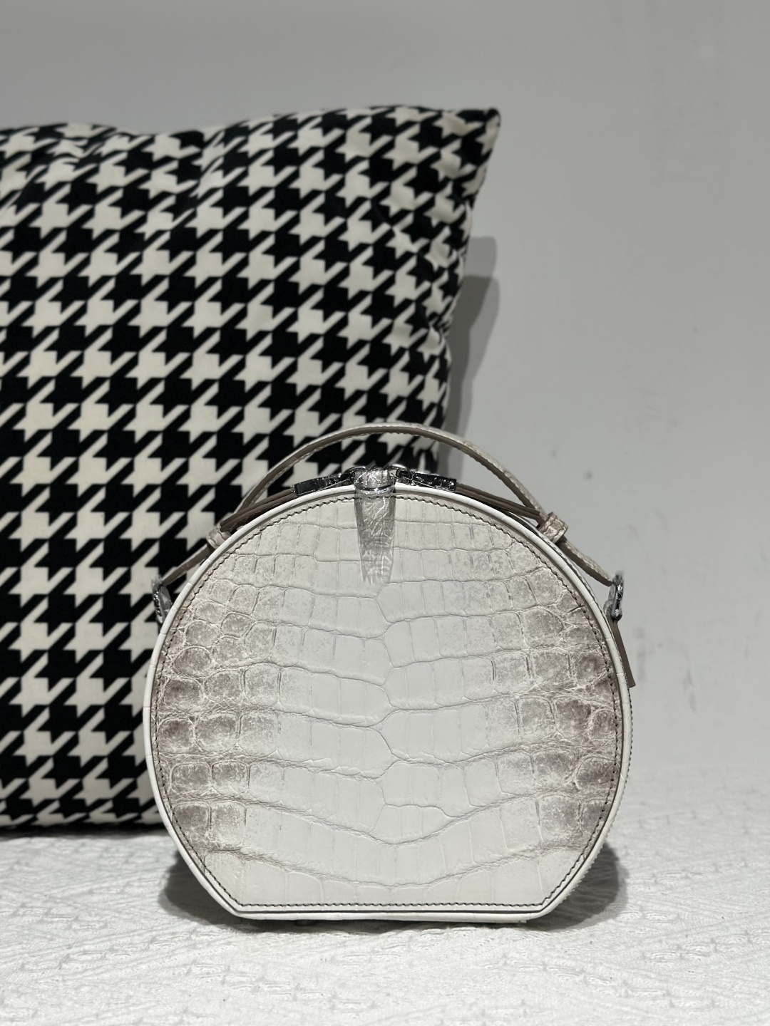 Crocodile Leather Himalayan Matte Nile Silver Hardware Round Bag WCB181