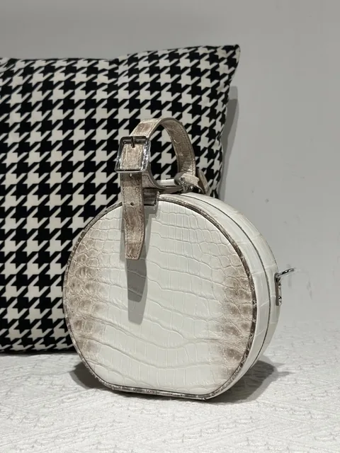 Crocodile Leather Himalayan Matte Nile Silver Hardware Round Bag WCB182