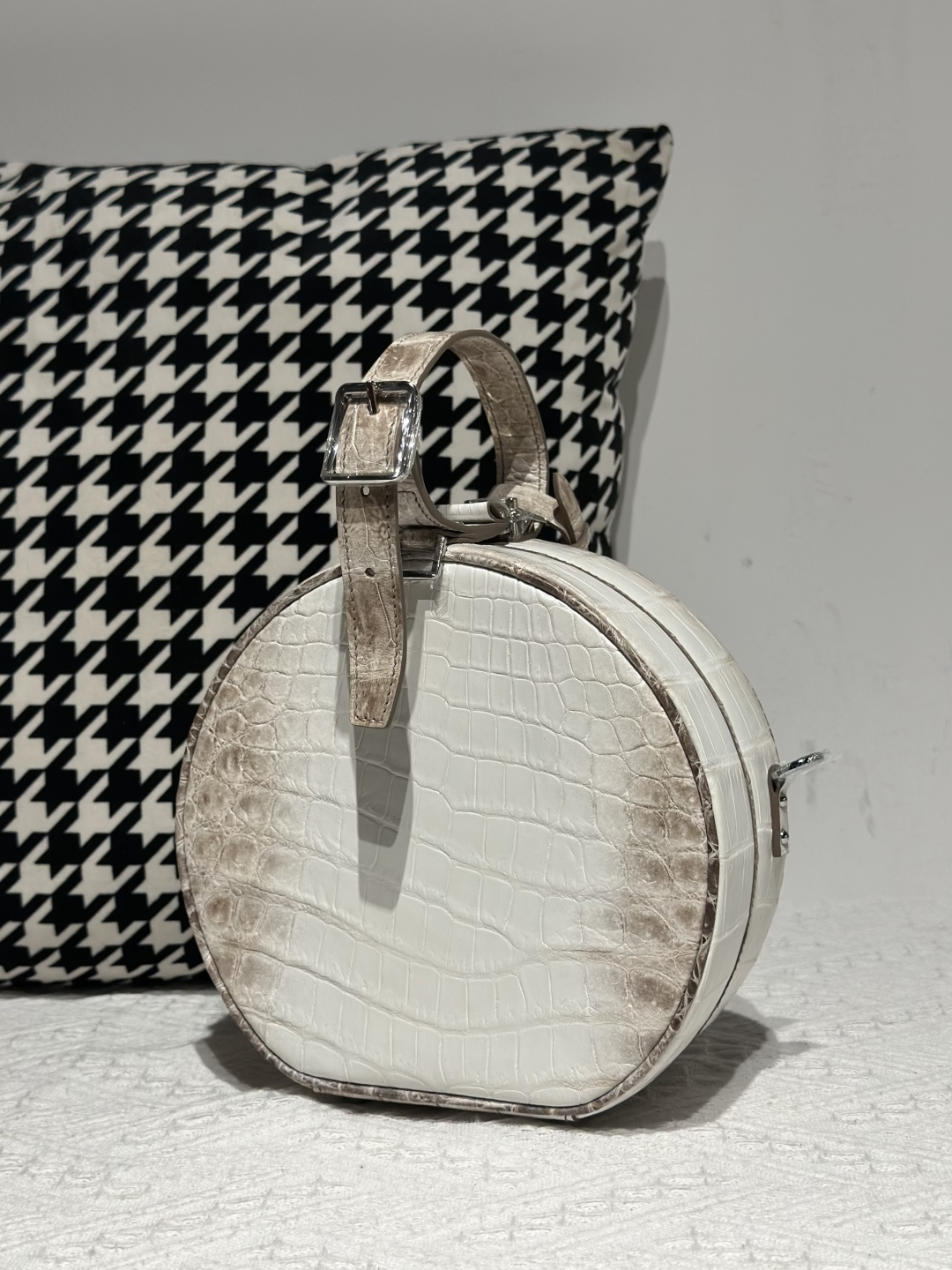 Crocodile Leather Himalayan Matte Nile Silver Hardware Round Bag WCB182