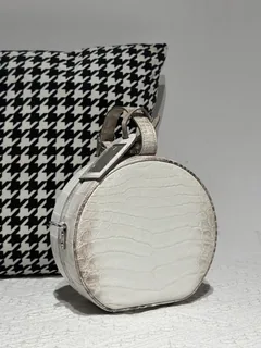 Crocodile Leather Himalayan Matte Nile Silver Hardware Round Bag WCB182 image 3