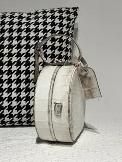 Crocodile Leather Himalayan Matte Nile Silver Hardware Round Bag WCB182 image 5