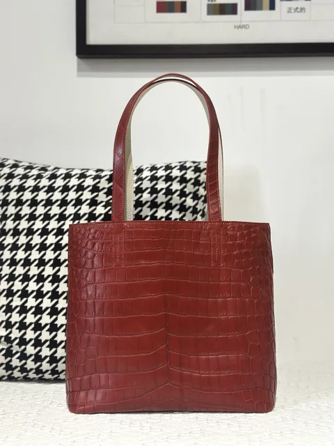 Crocodile Leather Matte Burgundy Nile Tote Bag WCB183