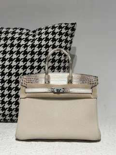 Crocodile Leather 25cm Matte Mixed Leather Textured Grain Top Handle Tote Bag Collection WCB184 image 6