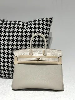 Crocodile Leather 25cm Matte Mixed Leather Gold Hardware Top Handle Tote Bag WCB185 image 1