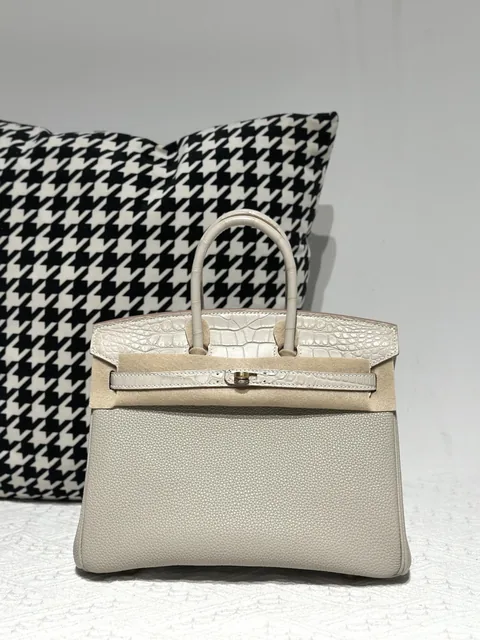 Crocodile Leather 25cm Matte Mixed Leather Gold Hardware Top Handle Tote Bag WCB185