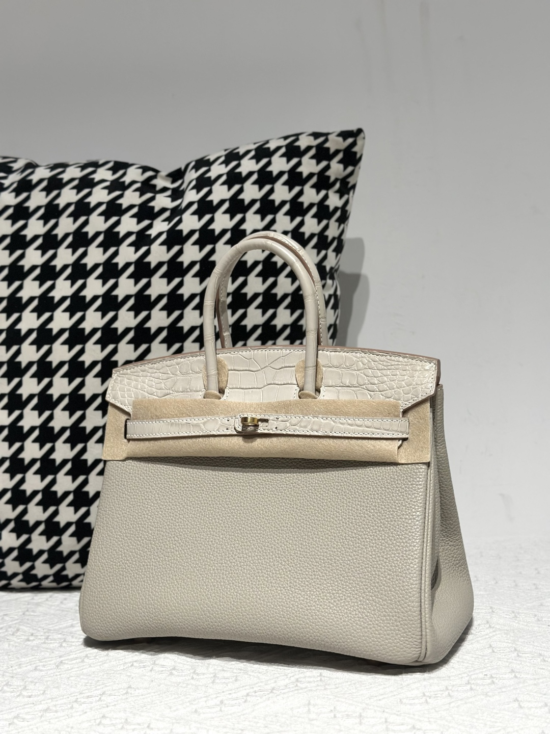 Crocodile Leather 25cm Matte Mixed Leather Gold Hardware Top Handle Tote Bag WCB185 photo 2
