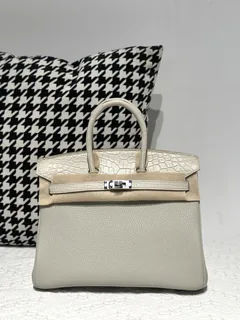 Crocodile Leather 25cm Matte Mixed Leather Silver Hardware Top Handle Tote Bag WCB186 image 1