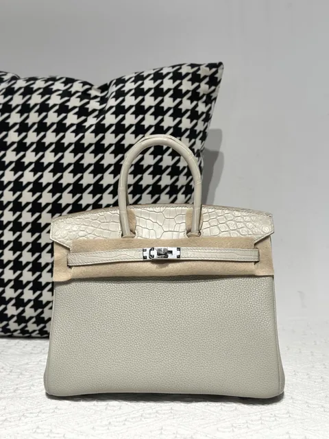 Crocodile Leather 25cm Matte Mixed Leather Silver Hardware Top Handle Tote Bag WCB186