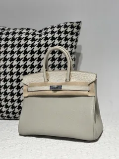 Crocodile Leather 25cm Matte Mixed Leather Silver Hardware Top Handle Tote Bag WCB186 image 2
