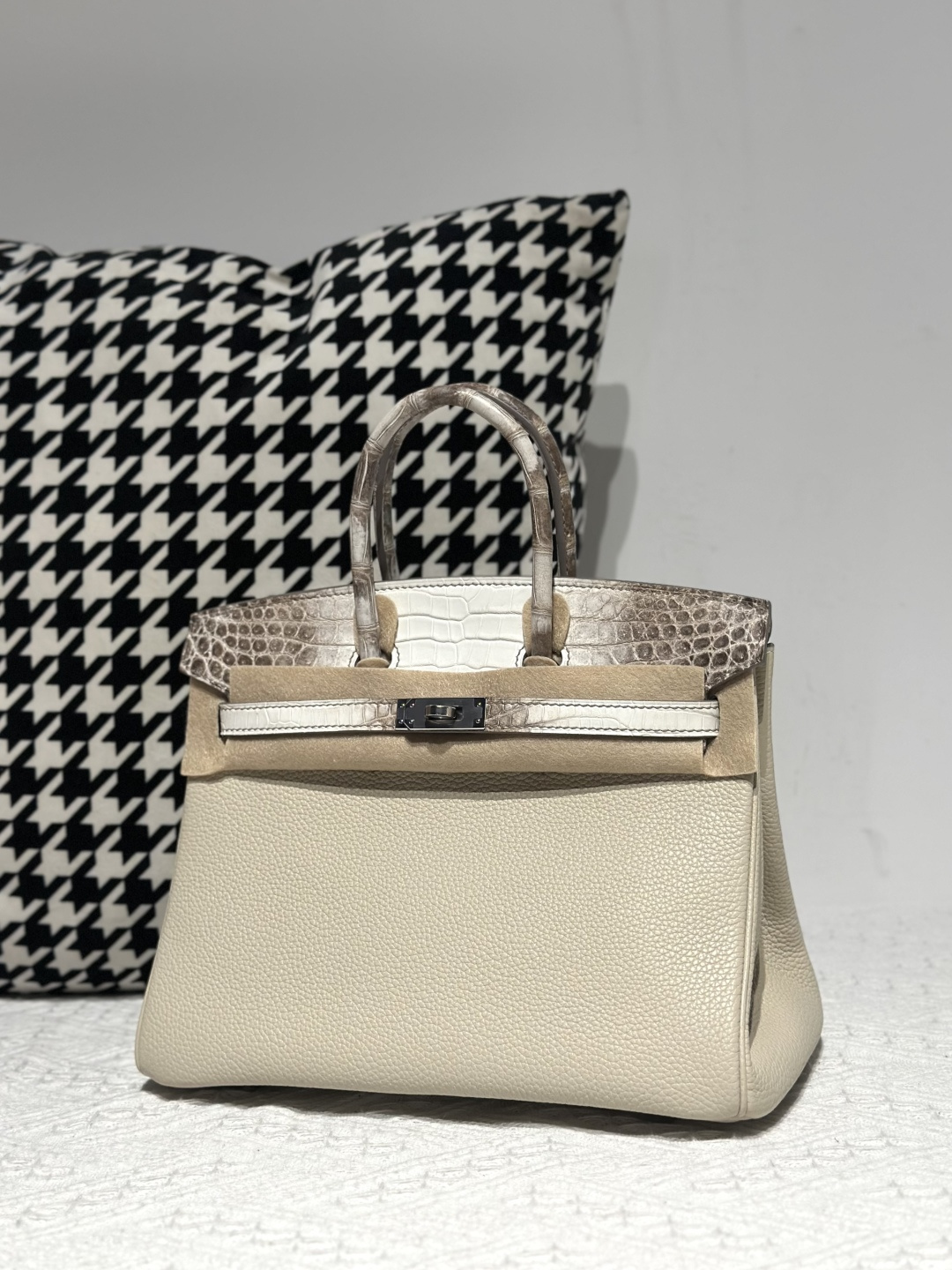 Crocodile Leather Himalayan 25cm Matte Mixed Leather Silver Hardware Top Handle Tote Bag WCB187 image 2
