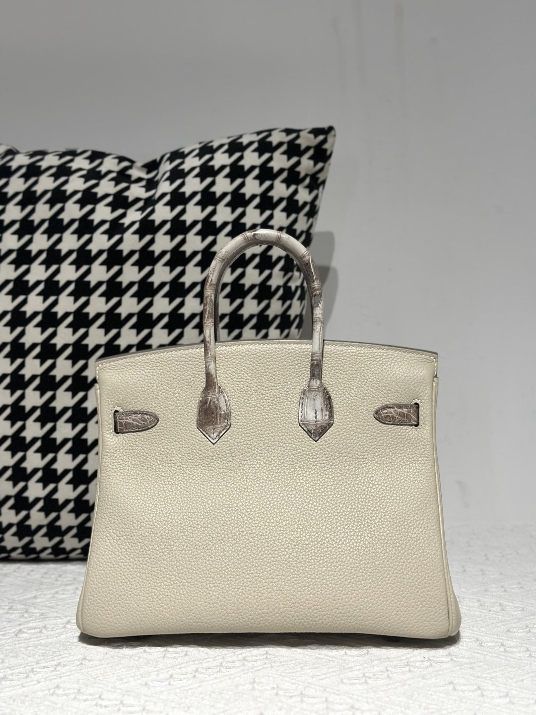 Crocodile Leather Himalayan 25cm Matte Mixed Leather Silver Hardware Top Handle Tote Bag WCB187 image 3