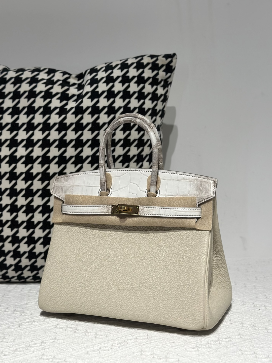 Crocodile Leather Himalayan 25cm Matte Mixed Leather Gold Hardware Top Handle Tote Bag WCB188 photo 2