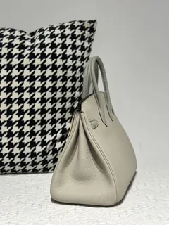 Crocodile Leather Pearl Gray 25cm Matte Mixed Leather Gold Hardware Top Handle Tote Bag WCB189 image 4