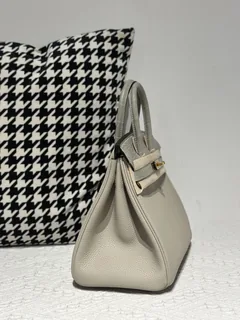 Crocodile Leather Pearl Gray 25cm Matte Mixed Leather Gold Hardware Top Handle Tote Bag WCB189 image 5