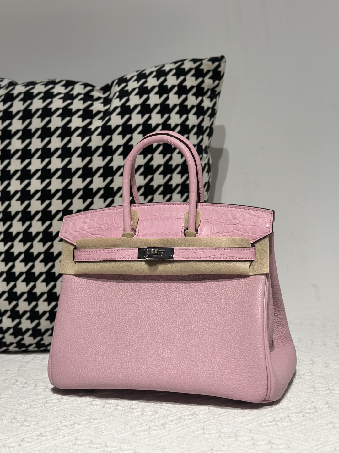 Crocodile Leather Sakura Pink 25cm Matte Silver Hardware Top Handle Tote Bag WCB190 image 2