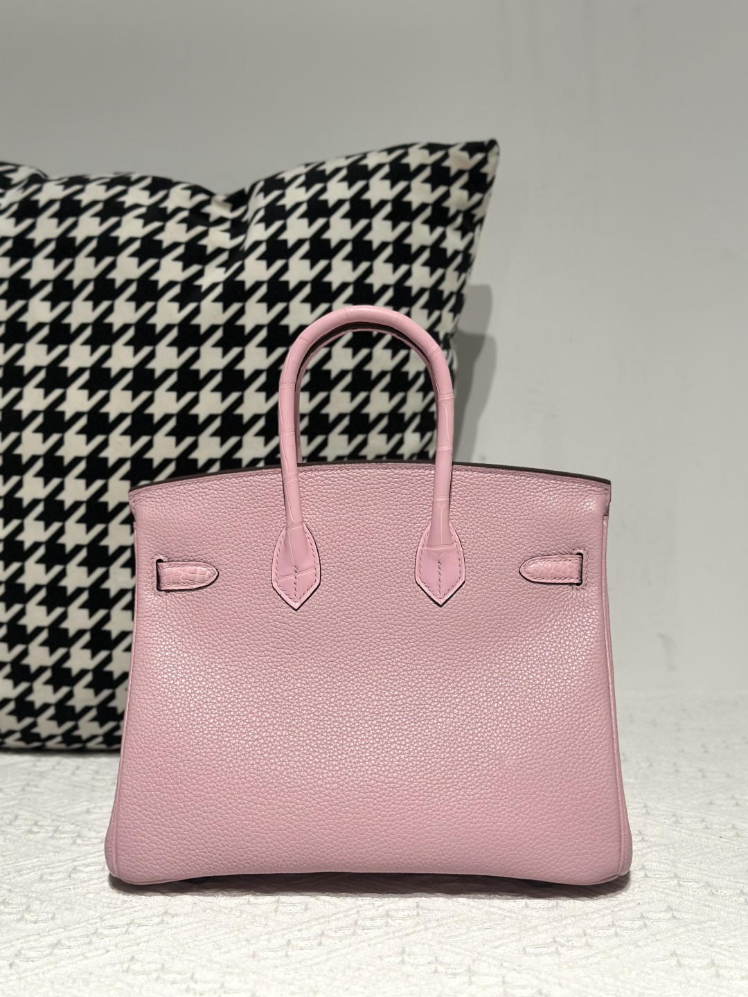 Crocodile Leather Sakura Pink 25cm Matte Silver Hardware Top Handle Tote Bag WCB190 image 3