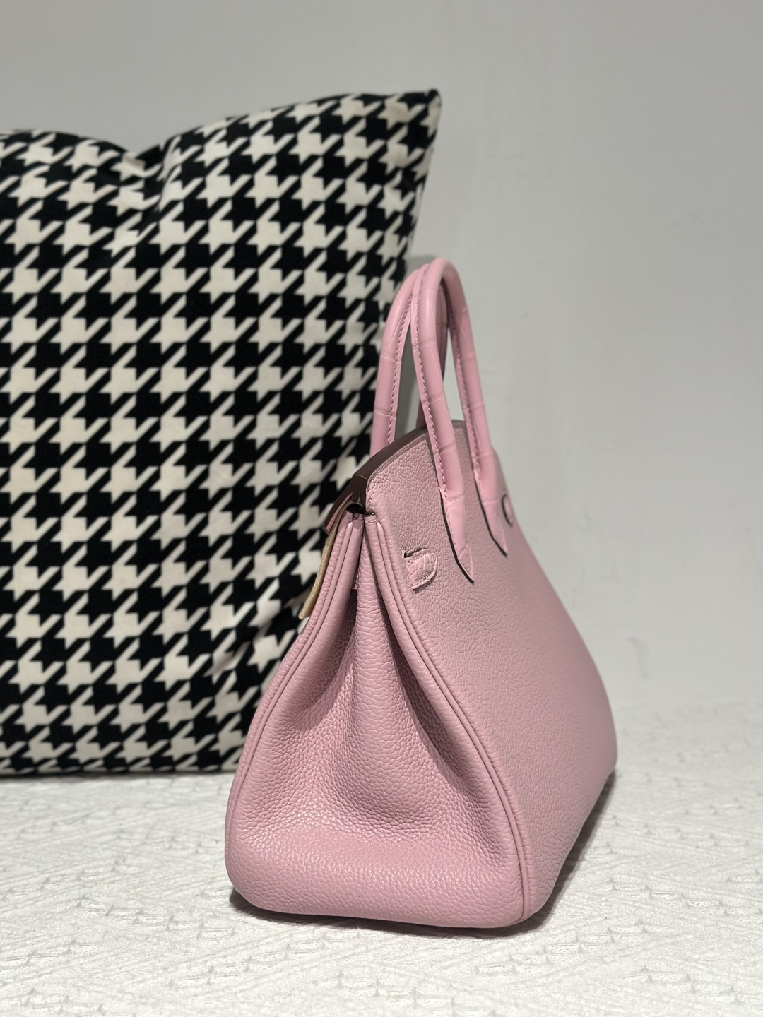 Crocodile Leather Sakura Pink 25cm Matte Silver Hardware Top Handle Tote Bag WCB190 image 4