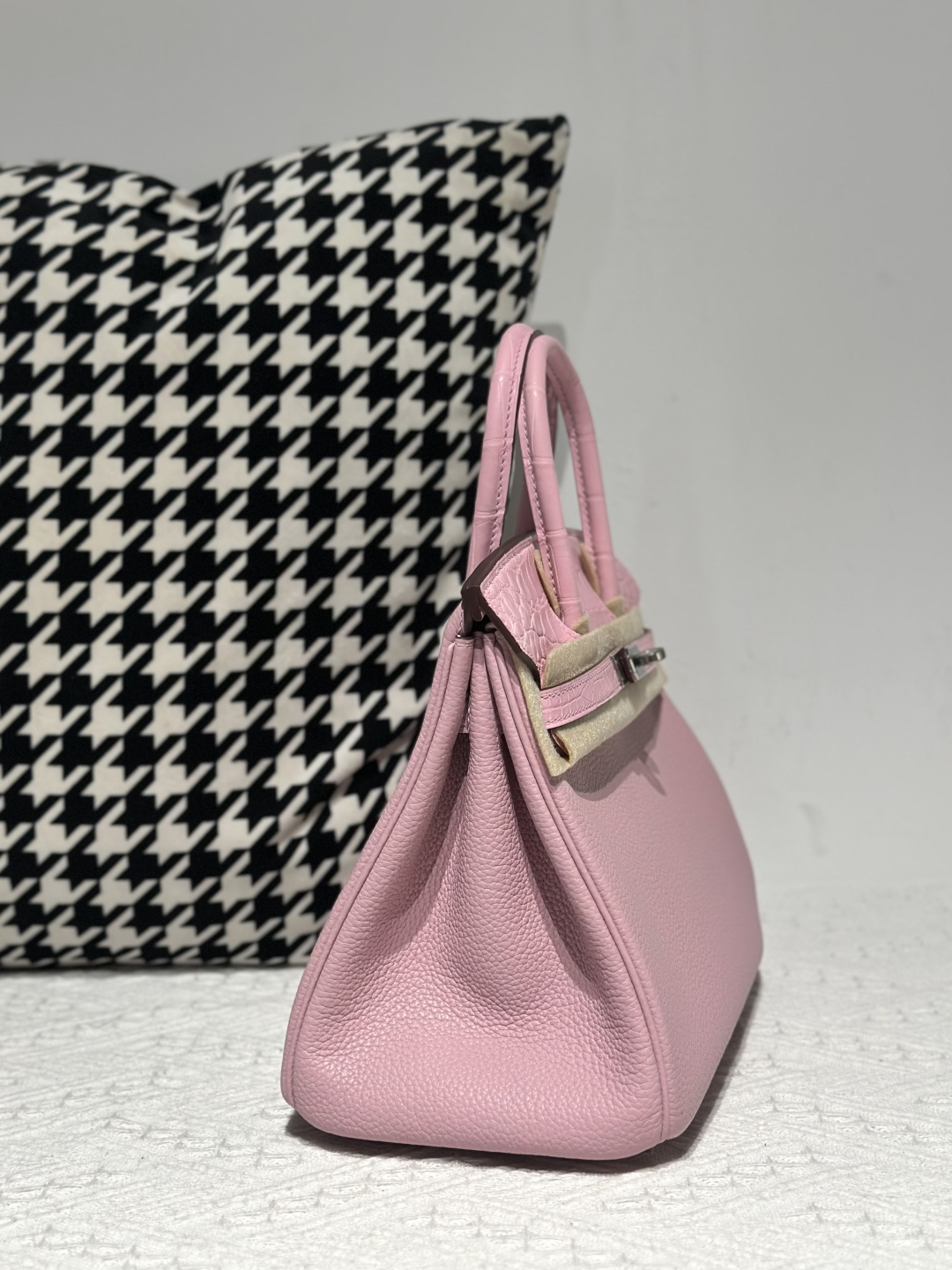 Crocodile Leather Sakura Pink 25cm Matte Silver Hardware Top Handle Tote Bag WCB190 image 5