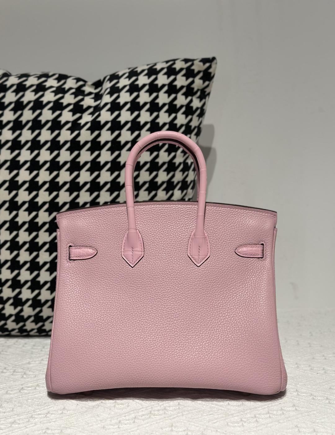 Crocodile Leather Sakura Pink 25cm Matte Mixed Leather Gold Hardware Top Handle Tote Bag WCB191 photo 3