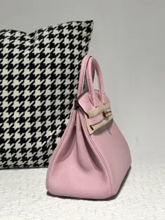Crocodile Leather Sakura Pink 25cm Matte Mixed Leather Gold Hardware Top Handle Tote Bag WCB191 image 5